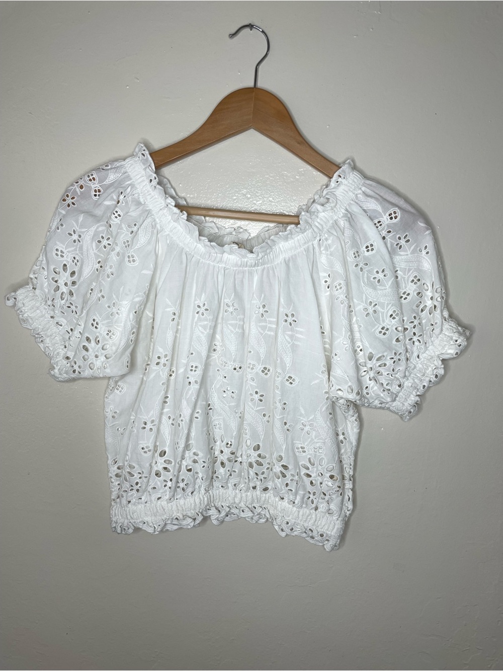 Spell White Broderie Puff-Sleeve Peasant Blouse